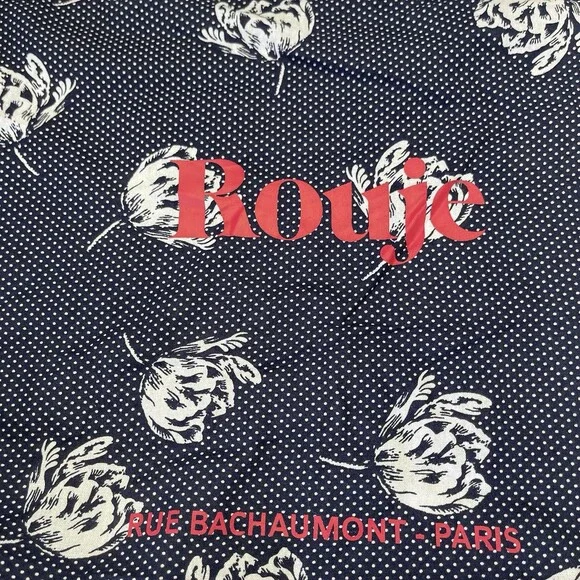 Les Filles En Rouje Navy Blue Polka Dot Floral Cotton Reusable Shopper Tote Bag - Picture 2 of 6